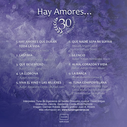 Contraportada del disco "Hay amores" de la Tuna de Ingenieros de Sevilla